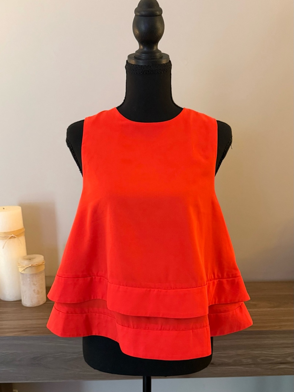 Blush Boutique Vibrant Orange Chiffon Tank Crew Neck Tomato Girl Vacation M